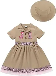IMEKIS Toddler Baby Girl Birthday Outfit Giraffe Dress with Hat Cake Smash Photo Shoot Jungle Safari Clothes Set