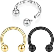 [BodyAce] F136 Titanium Septum Hoops Cartilage Earring, Internally Threaded Helix Piercing Conch Jewelry, 14g Horseshoe Nose Rings 16g Lip Barbells
