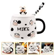1 Set Cow Coffee Mug Cute Ceramic Cow Coffee Cup with Spoon and Lid for Home