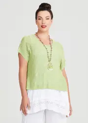 [TS] Taking Shape Pointelle Knit Over Top Size 10-12 in Celery, Viscose - Plus Size Women's Knitwear Celery