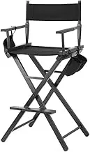 Portable high-Foot Director Folding Chair, Black Canvas Solid Wood Frame, with Storage Side Pockets, Strong and Durable, Easy to Carry