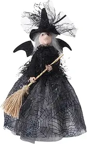 Scary Halloween Tree Topper | Halloween Ghost Festival Witch Doll Tree Top | Halloween Ghost Festival Witch Doll Tree Top with Spider Web Skirt and Flying Broom for Trees Tabletop Holiday Party Home D