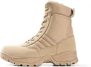 [WIDEWAY] Mens Black Tactical Military Combat with Zipper Boots Lightweight Breathable Work Boots Heavy Duty Leather Boots