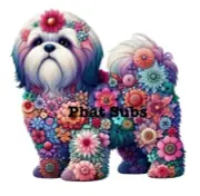 Sublimation Print Shih Tzu Flower Pup Ready To Press Heat Transfer