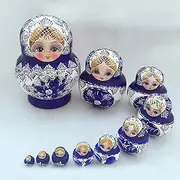 Vermon 10-Layer Russian Nesting Dolls, Big Belly Blue & White Porcelain Nesting Dolls, Handcrafts Satin Wood Russian Dolls, Wishing Doll for Hold Items, Russian Christmas Decorations