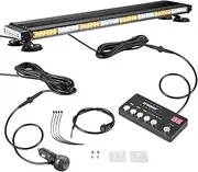 AT-HAIHAN Strong Magnetic Safety Flashing 108 LED Amber White Emergency Light Bar for Trucks Snow Plows Construction Vehicles Security Cars, Roof Top Strobe Beacon Lightbar with Controller