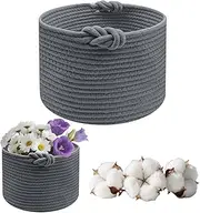 PWGHWG Basket Storage, Small Storage Basket, Braided Laundry Basket, Round Cotton Basket for Organising Clothes, Bathroom, Toys, D24 × H18 cm (Grey)