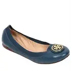 TORY BURCH CAROLINE 2 LEATHER GOLD LOGO NELLIE BALLET FLATS 4 Newport Navy NEW