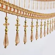 Tassel Fringe Trim, 11 Yards Crystal Beaded Trim Tassel Fringe DIY Curtain Sewing Trim Pendant Room Lampshades Sofa Decorative Accessories(Light Brown)