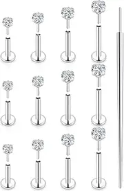 [Kridzisw] 20G 18G Threadless Push in Nose Rings Studs Stainless Steel Nose Nostril Piercing Jewelry for Women Men Girl CZ Inlaid 1.5MM 2MM 2.5MM 3MM 15Pcs-16Pcs
