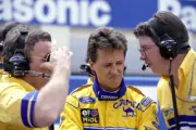 Michael Schumacher with Benetton team boss Tom Walkinshaw and tech- Old Photo