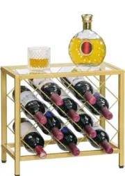 Wine Rack Countertop 10-Bottle Wine Storage Rack Freestanding Gold Modern Glass