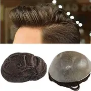 Skin PU Base 8in*10in V Loop Men Toupee 0.08mm-0.10mm Full PU Hair Prosthesis Male Wig Remy Human Hair Transparent Toupee Men,Col#1b