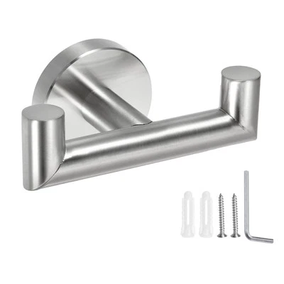 Double Towel Hook, Stainless Steel Coat Hook, Robe Hooks Brushed Silver