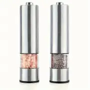 2-Piece Electric Salt and Pepper Grinder Set, Battery Operated, Stainless Steel, Built-in Bright Light, One-Handed Operation, Adjustable Grinding C...
