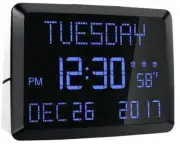 Digital Wall Clock, 11.5" Extra Large Display Calendar Alarm Day Blue Font