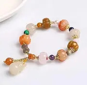 [QSAENHA] Feng Shui Wealth Bracelet 7A Yellow Jade Bangle Wu Lou Calabash Amber Ornament Chakra Gems Multi-color Bead Fertility Prosperity Money Luck Women Girl/2044