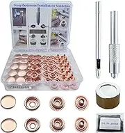 15MM Leather snap Fasteners kit Brass Heavy Duty with Sharp Hole Punch Cutter and Standard Install Tool、Practice Operations Webbing ，for Clothes、Jackets、Jeans Wears Bags (Rose Gold, 25)