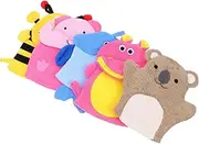 WRITWAA Cartoon Animal Bath Gloves 5 Pack Children's Exfoliating Bath Towel Soft Sponge Material for Boys and Girls Babies
