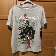 Ed Hardy Panther Tattoo Grey Short Sleeve T Shirt Size Medium