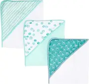Spasilk Hooded Towel Set for Newborn Boys and Girls, Soft Terry Towel Set, Pack of 3, Green Dots