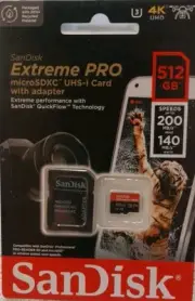 Sandisk Extreme Pro 512 GB Micro W Adapter 4k Uhd 200 Mbs