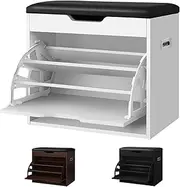ALFORDSON Shoe Cabinet Bench Compact Shoes Storage Rack Adjustable Cabinets Organiser Drawer Shelf with Flip Doors, Wooden Home Furniture for Living Room, Entryway, Hallway, White