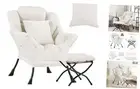 Lazy Chair with Ottoman, Modern Large Accent Lounge Chair with a Peach Beige-1