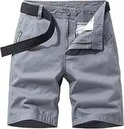 [PHJTOMK] Mens Buckle Zipper Cargo Shorts Loose Fit Multi Pocket Work Short Military Paratrooper Vintage Style Camo Shorts, Grey 1, 28