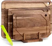 WILLKOMMEN Wood Cutting Boards for Kitchen, Wood Cutting Board Set with Juice Groove, Chopping Boards Set of 3 (Small, Meduim & Large) Charcuterie Boards & Butcher Block for Meat, Vegetable and Cheese