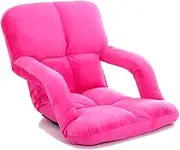 SOGA Foldable Lounge Cushion Adjustable Floor Lazy Recliner Chair with Armrest Pink