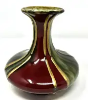 Vintage Oxblood Flambeau Red Black & Gold Vase Studio Art Pottery