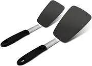 2-Pack Flexible Silicone Spatula, Turner, 600F Heat Resistant, Ideal for Flipping Eggs, Burgers, Crepes and More, Black