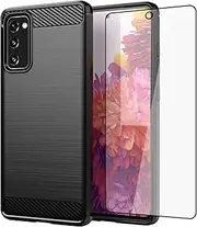 [Asuwish] Phone Case for Samsung Galaxy S20 FE Gaxaly S 20 FE 5G UW 6.5 inch with Screen Protector Cover and Slim Cell Protective Glaxay S20FE5G S20FE 20S Fan Edition 4G G5 Women Men Carbon Fiber Black