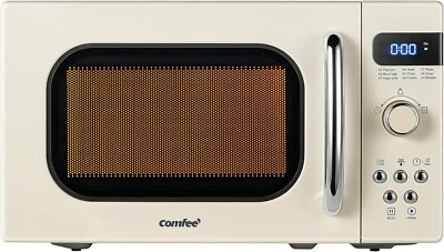 COMFEE' Retro Small Microwave Oven With Compact Size, 9 Preset Menus, Apricot
