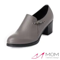 在飛比找momo購物網優惠-【MOM】真皮踝靴 高跟踝靴/真皮美鑽串珠時尚深口高跟踝靴(