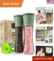 Tall Glass Salt and Pepper Mills Set with Adjustable Grinders & Funnel