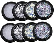 Ipetboom Nail Glitter Kit 8pcs Star Moon Sequins in Holographic Silver for Manicure Decorations