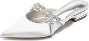 [Minishion] Wedding Flats Bride Shoes Womens Backless Comfy Evening Dress Mules Shoes with Rhinestone BR158