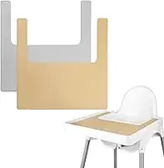 High Chair Placemat, Long Lasting High Chair Placemat Silicone, 2-Piece Set, Can Be Used Interchangeably, Suitable for IKEA Antilop Highchai, for Toddlers and Babies (Khaki/Light Grey)