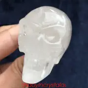 0.28LB Natural Clear Quartz Aliens Skull Quartz Crystal Hand Carved Reiki XK605