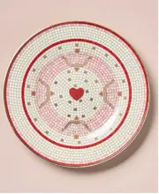 Anthropologie Bistro Tile Valentine Dessert Plate 8" Bow Arrow Heart NWT
