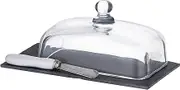 Davis & Waddell Fine Foods Butter Dish 3 Piece Set, 21 x 14 x 9 cm, Clear/Black/White/Silver