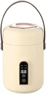 Mini Rice Cooker, Portable Electric Stewpot Smart Reservation, Cook and Keep Warm, Small Travel Cooker for Cooking Soup Rice Stews, Suitable for 1 to 2 People (Beige)
