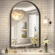 30" X 40" Arch Mirror for Bathroom, Arched Wall Mirror Black, Vanity Mirror Meta