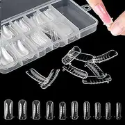 100pcs Clear Nail Forms for Extension Reusable Full Cover Nail Mold w Scale 10 Sizes Transparent Nail Forms for UV Gel & Acrylic Nail Art Salon & Home Use