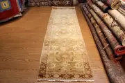 _HAND-MADE_HALL_RUNNER_10 Ft. vegetable dye Oriental rug Beige Ivory green