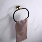 Stainless Steel Black+Gold Bathroom Towel Ring Holder Rack Round Towel Storage