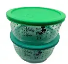 Mickey Mouse Pyrex 7 Cup Storage Bowls with Lids Lot Of 2 Green Dots