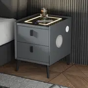 Oikiture Smart Bedside Table Wireless Charging LED Lights Nightstand